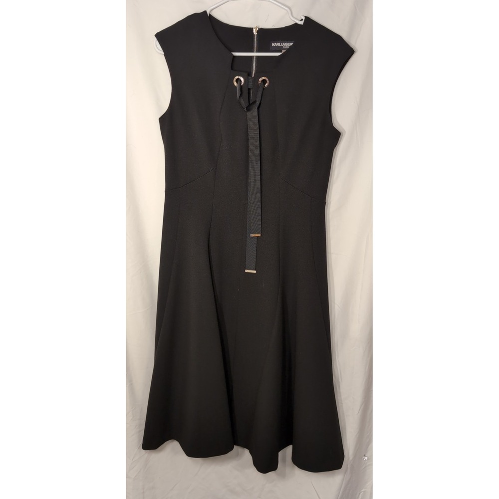 Karl Lagerfeld Paris Black dress, semi-formal Fit and Flare Dress 6 LD6C1682 - Picture 2 of 10